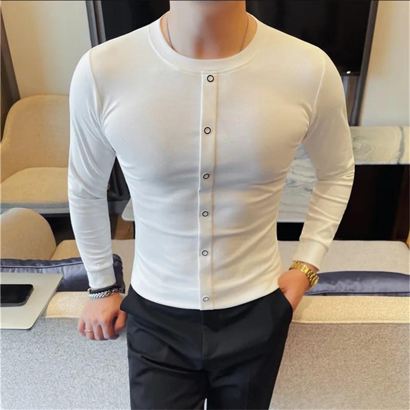 

Осень Зима Приталенные мужские футболки Однотонные с длинным рукавом Хлопок Молодежная жизненная сила Повседневная футболка Мужские дышащие футболки Топы XL белый