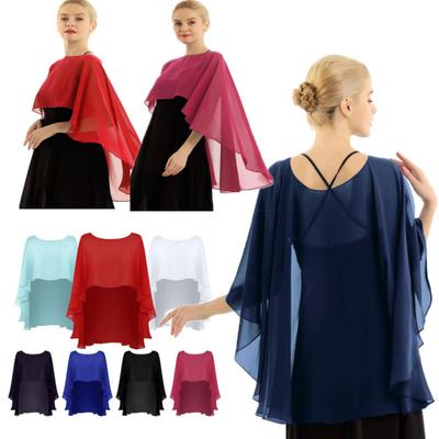 Women Soft Chiffon Wedding Capes High Low Evening Dress Bridal Long Shawl and Wraps