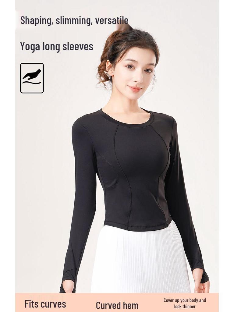 Lulu Slimming Long-Sleeve Yoga T-Shirt: Autumn/Winter Round Neck, High Elastic Slim Fit