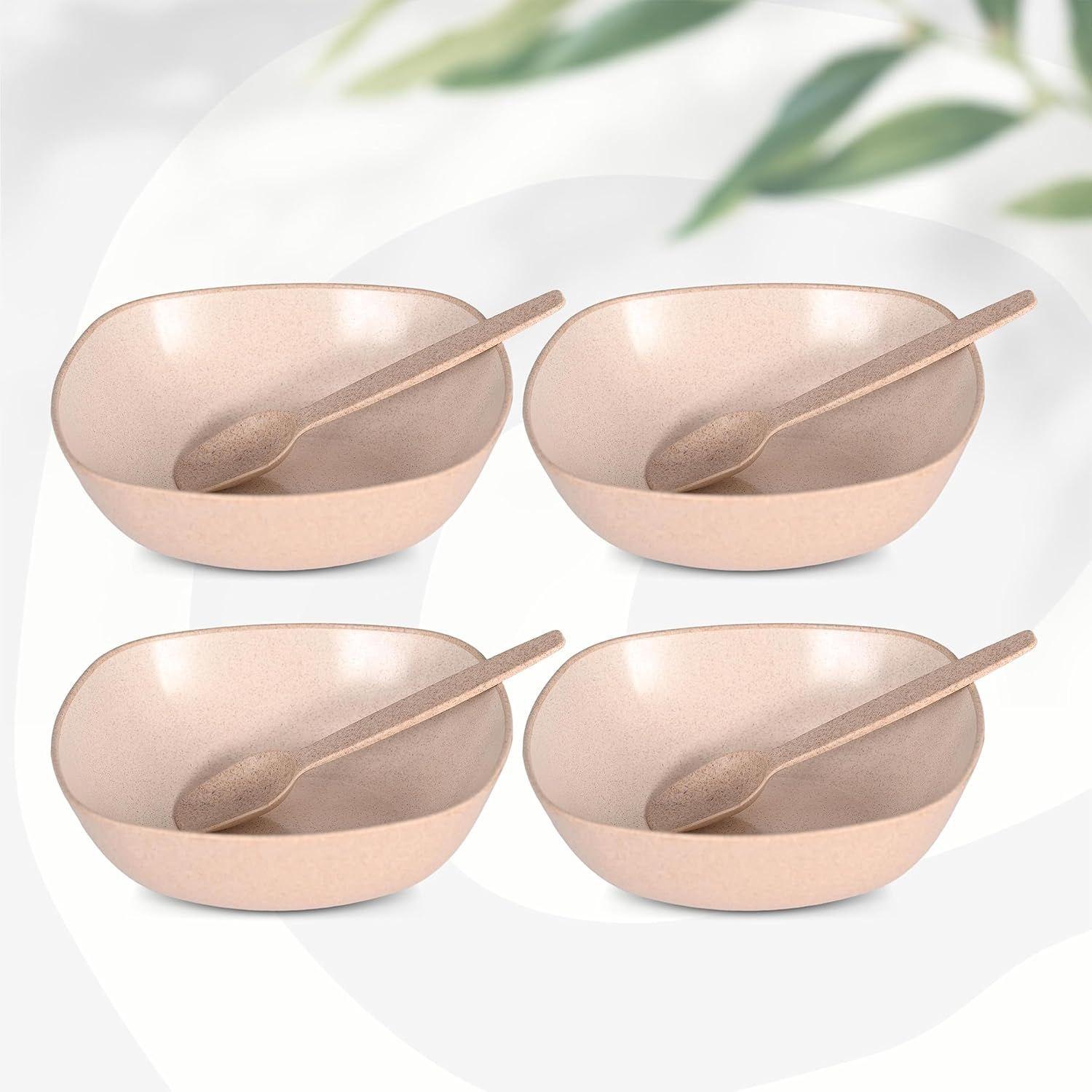 

Set of 4 Earth-Friendly Multipurpose Bowls for Kitchen | 600 ml | Made with Bamboo Fibers & Rice Husk | Microwave Safe Bowl