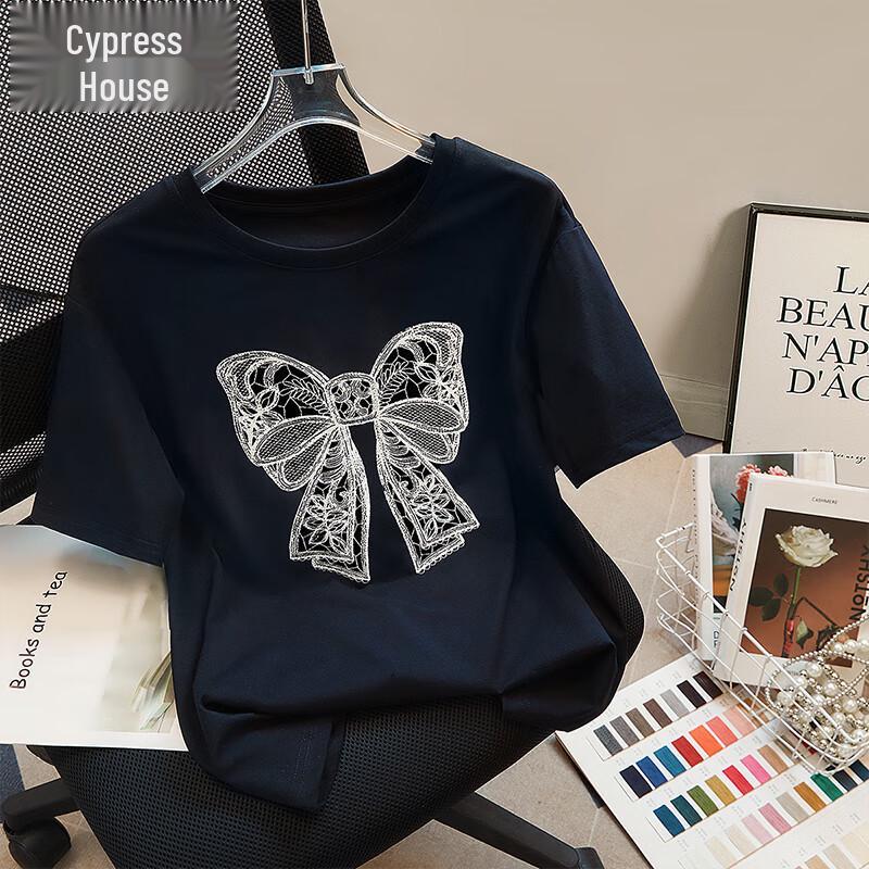 Women s Bow Accent Short Sleeve T-Shirt L