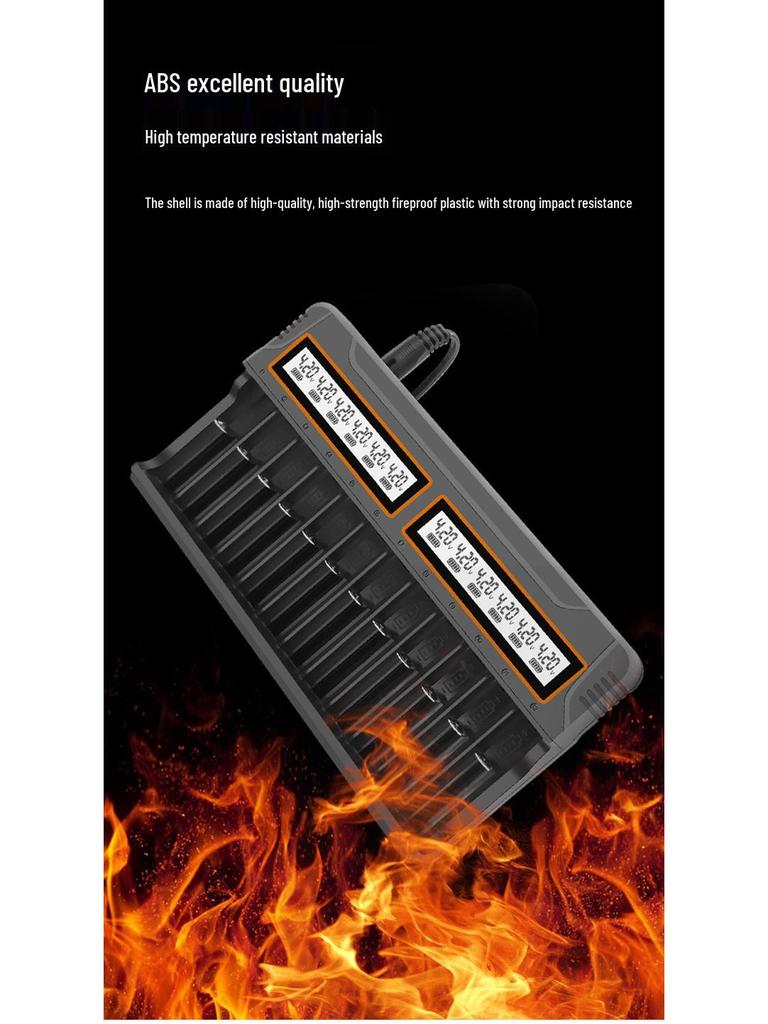12-Slot Smart Charger for 18650, AA, AAA 3.7V Lithium Batteries with Universal Display