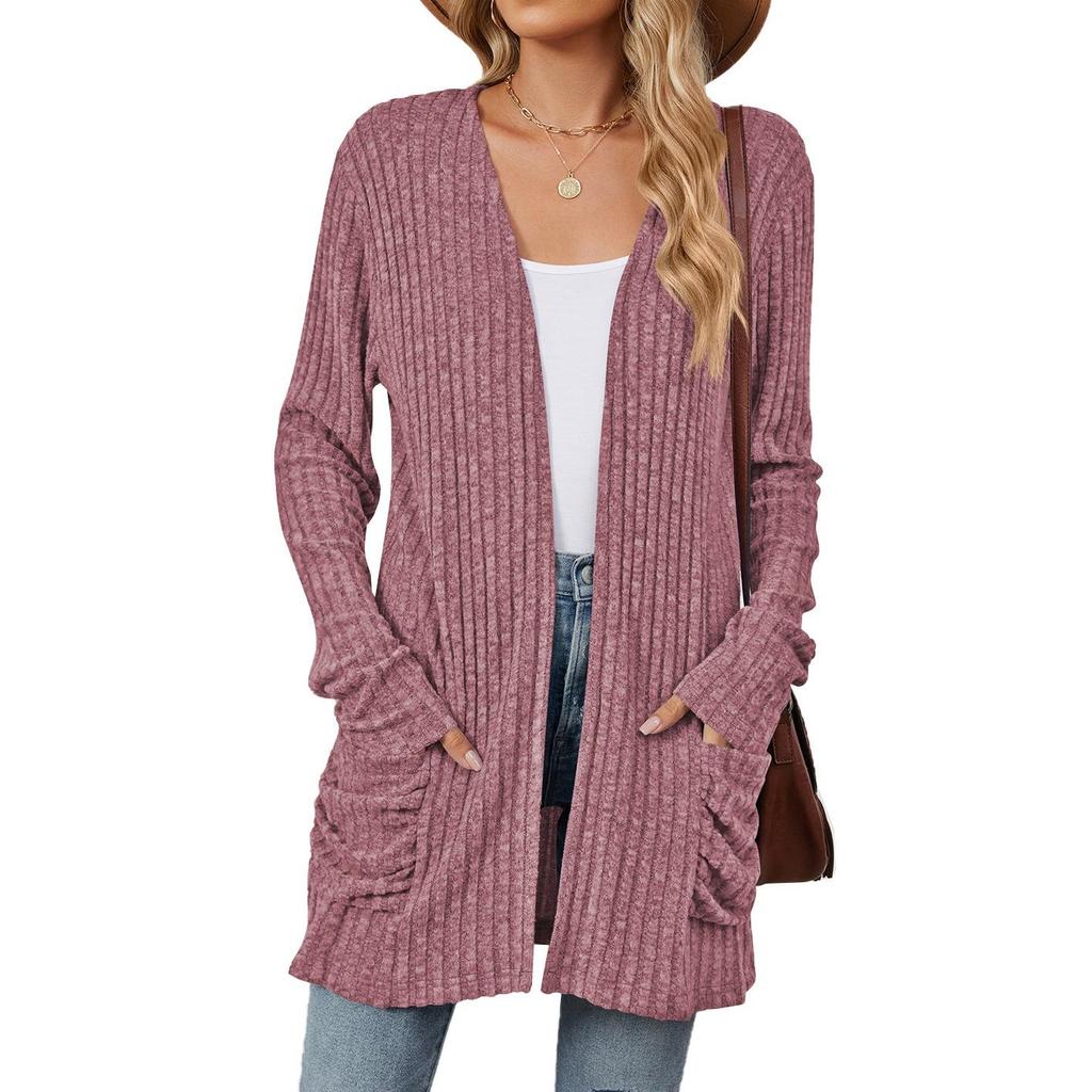 Autumn and Winter New Ladies Knitted Pockets Long-sleeved Casual Cardigan Jacket Long Cardigan Women Tops Kawaii Sweater