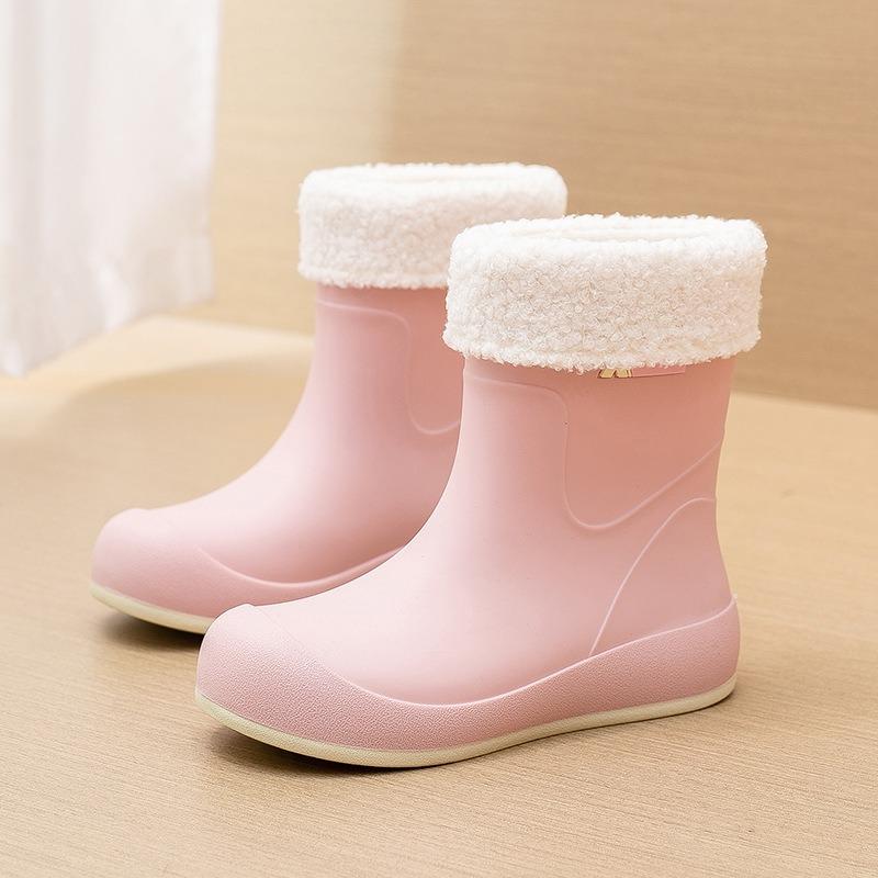 Fashion new women's wear-resistant rain shoes rain boots medium tube velvet warm water shoes kitchen non-slip waterproof work rubber shoes