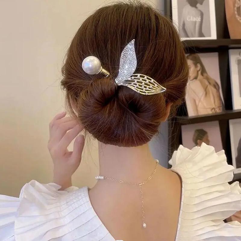 Whale Tail Rhinestone Flower Hair Clip Hair Bun Maker Bundle Hair Tie Lazy Hair Curler Hair Accessories Hair Styling Tool