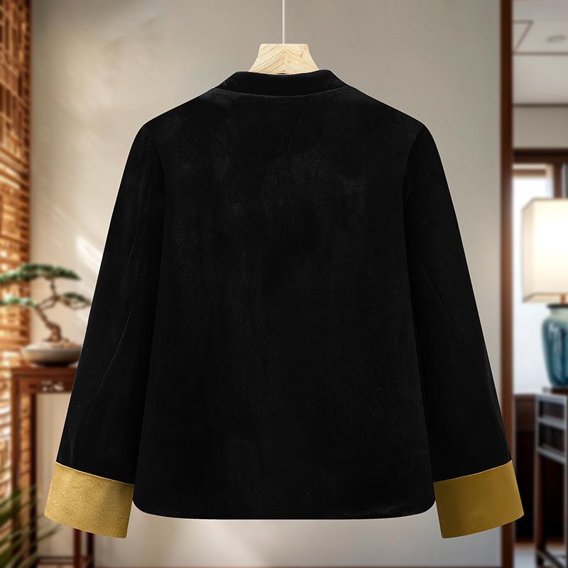 2025 Autumn/Winter Chinese Style Heavy Embroidery Color Block Retro Silk Velvet Padded Jacket