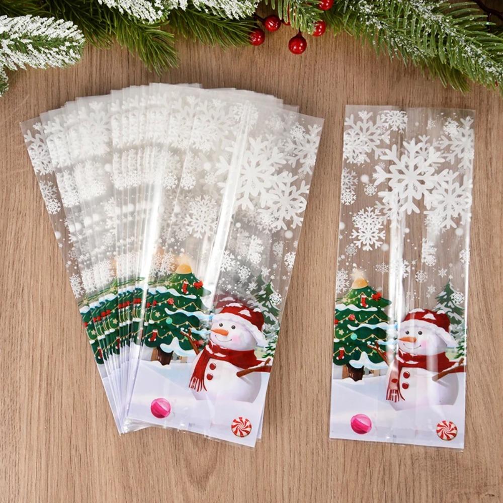 50/100Pcs Transparent Christmas Snowman Cookie Bags Candy Packaging Bags Winter