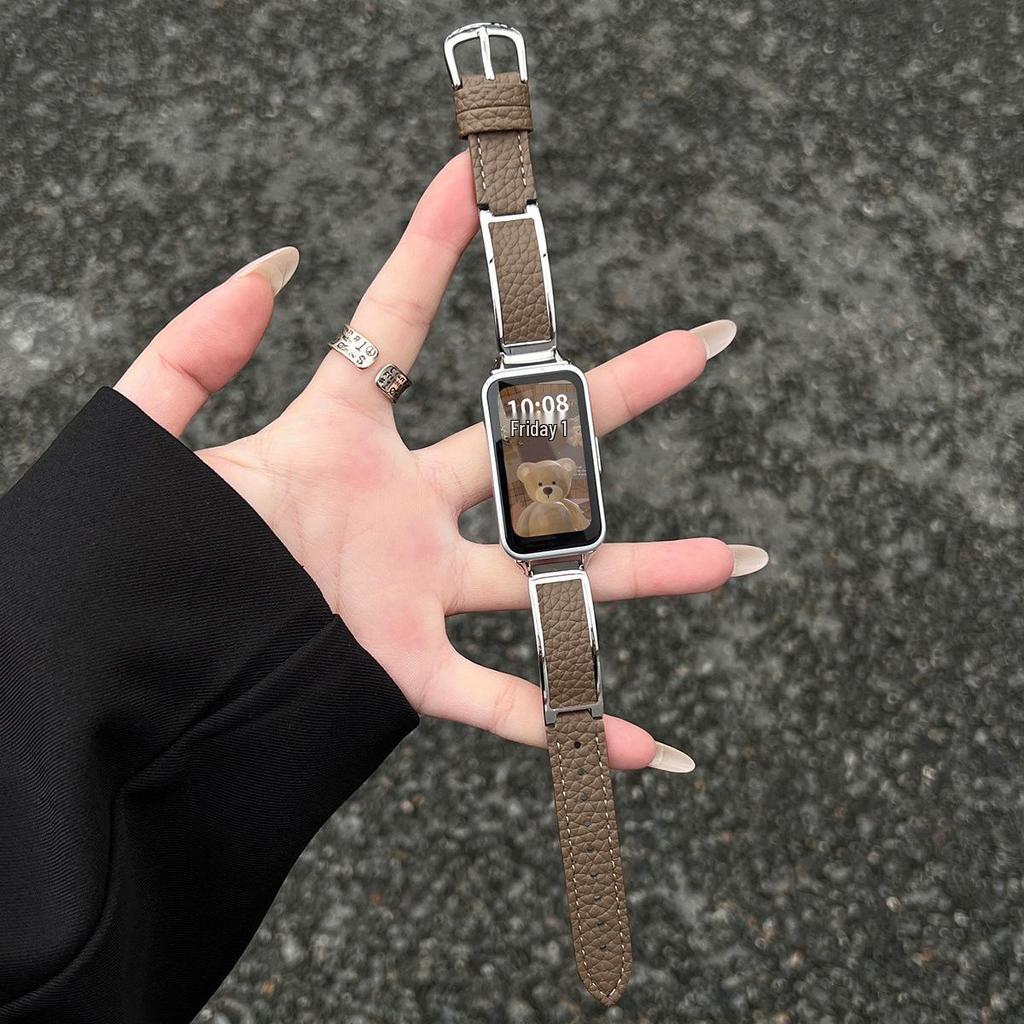 Elegant Metal & Leather Wristband for Huawei Band 11 Pro - Fits 9/8 NFC, 10th Gen, Women's High-end Style