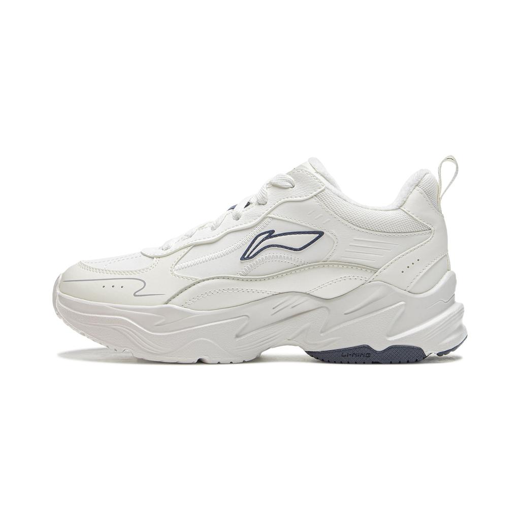 Li Ning Defender Synthetic Leather Plush Comfortable Non-Slip Warm Low-Top Casual Shoes Women Sneaker White AGLU102-3