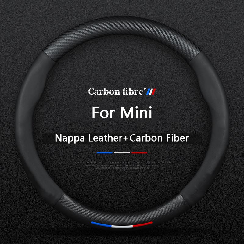 For BMW MINI JWC R54 R55 R56 R60 F54 F55 F56 F57 John Cooper S Clubman Countryman Car Carbon Fiber Leather Steering Wheel Cover