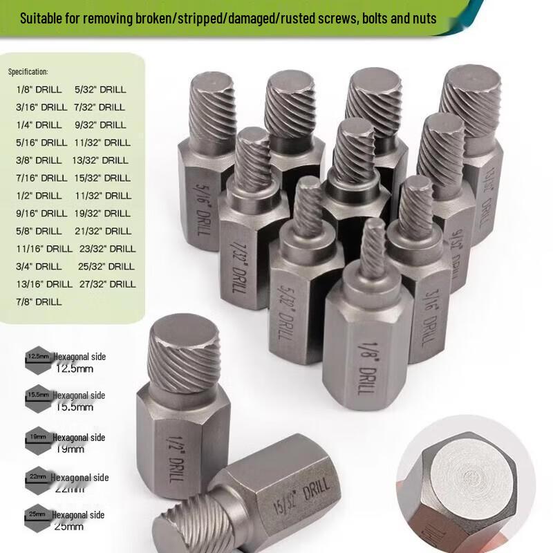 10-Piece Hex Socket Stripped Screw Extractor Set