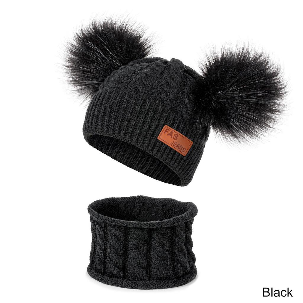 Diamondo 2pcs//Set Cute Baby Boys Girls Knitted 2 Pompom Cap Scarf Infant Hat Scarves