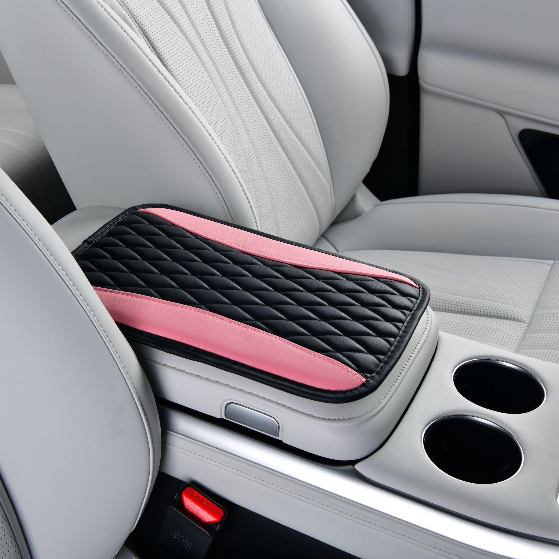 

Multi-color Car Armrest Box Cover, Armrest Box Mat, High-quality Artificial PU Leather Two-color Splicing Quilted Design рожевий
