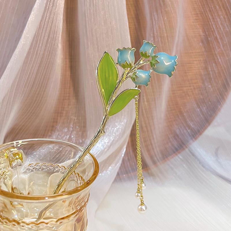 Mori Gentle Bell Orchid Hairpin Temperament New Chinese Hanfu Pearl Tassel Daily Coiffure Hairpin Hair Accessories