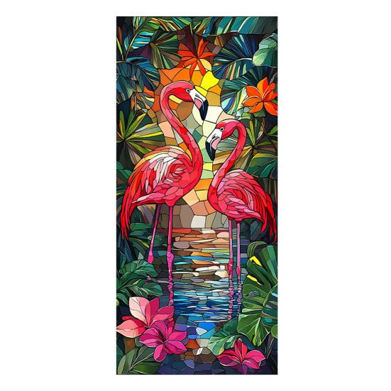 

Window Privacy Film Stained Glass Flamingo Tropical Static Clings Heat Control Door Covering Sticker with Palm Leaves Floral Pattern for Bathroom D