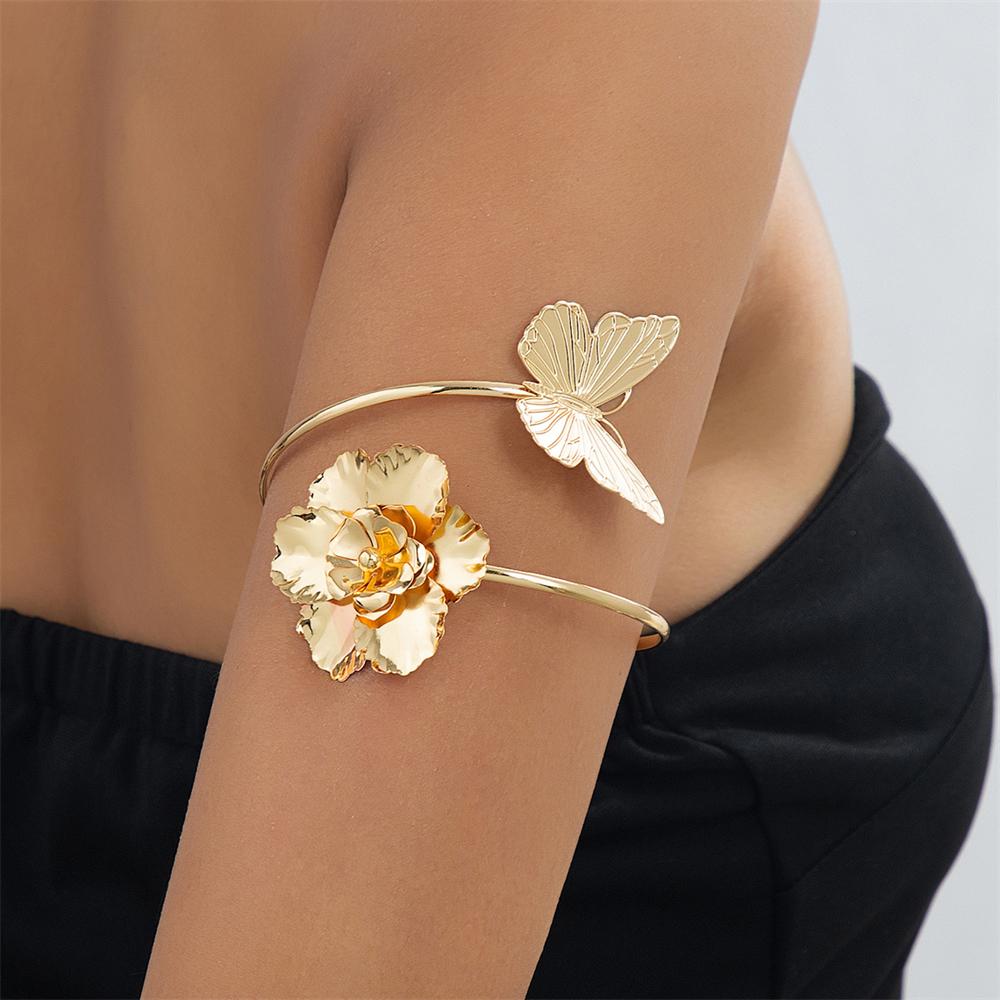 Design Sense Hollow Butterfly Flower Open Cuff Armband for Women Trendy Leaf Floral Geometric Arm Bracelet Party Body Jewelry