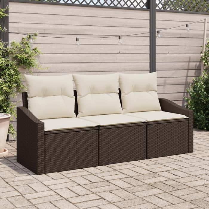VidaXL Ensemble de salle à manger de jardin 3 pièces avec coussins en poly rattan marron 3355247