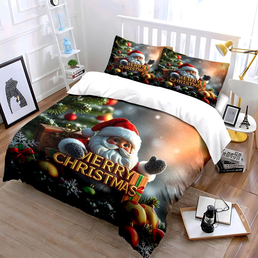 Santa Merry Christmas Design Bedding Duvet Cover Set Duvet Cover Pillowcases  (1*Duvet Cover 2*Pillowcases, without duvet insert)