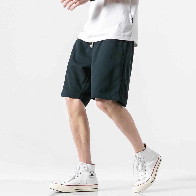 Men's Summer Pure Color Simple Drawstring Athleisure Shorts Men's Fashion Brand All-Matching Couple Loose Straight-leg Cropped Pants