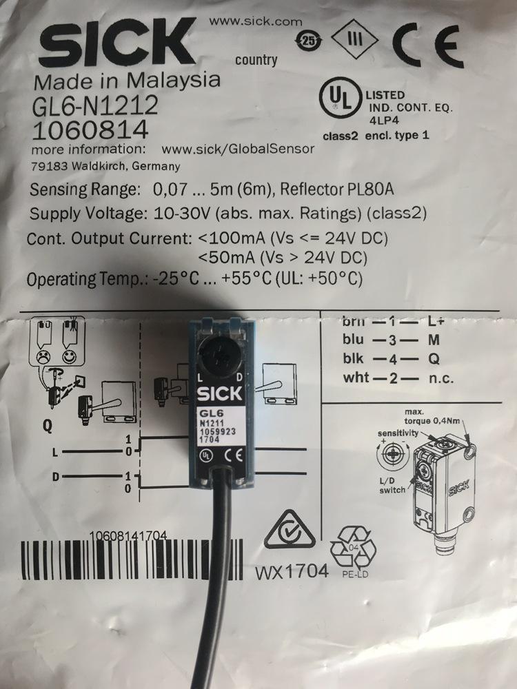 Original German SICK Photoelectric Switch GL6 Series (GL6-N1212, GL6-N1211, GL6-P1211)