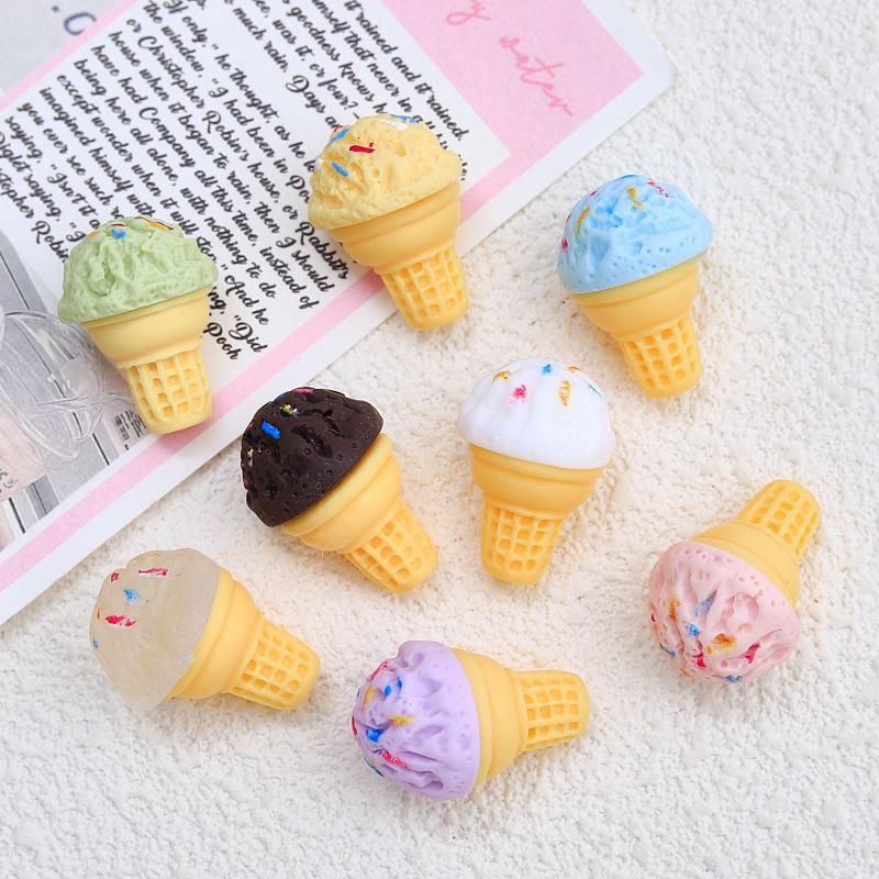 Multicolor Ice Cream Cone Cartoon Resin Ornament DIY Hair Clip Accessories Pack