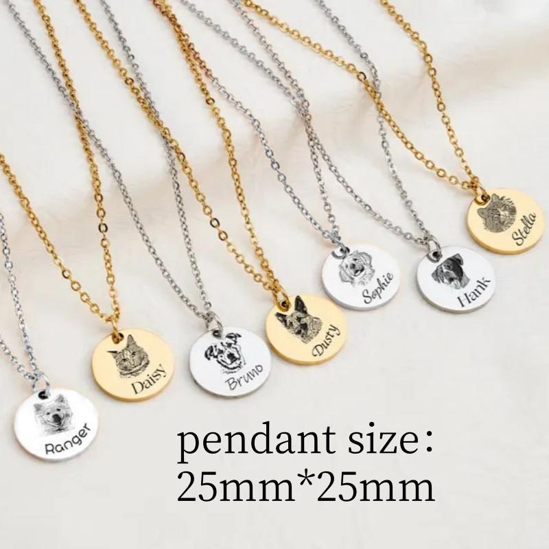 Jeshayuan Personalized Cat Dog Photo Necklace Custom Family Portrait Necklace Engraving Picture Necklace Birthday Gift for Women