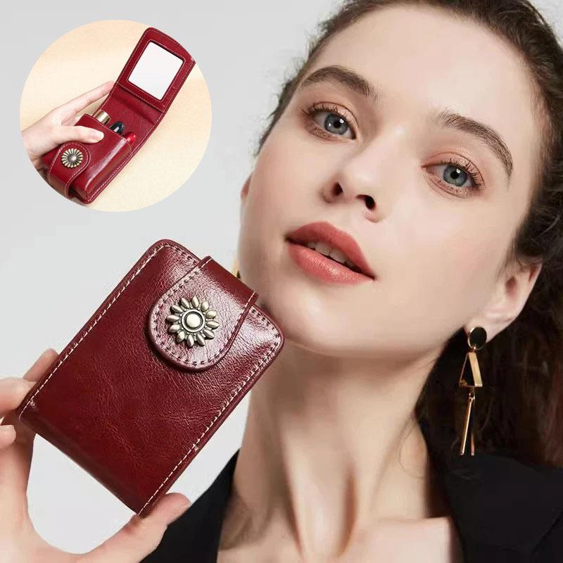 Mini Makeup Bag Portable Lipstick Cosmetic Bag with Button Lipstick Packet Women's Cosmetics Lipsticks Storage Pouch with Mirror