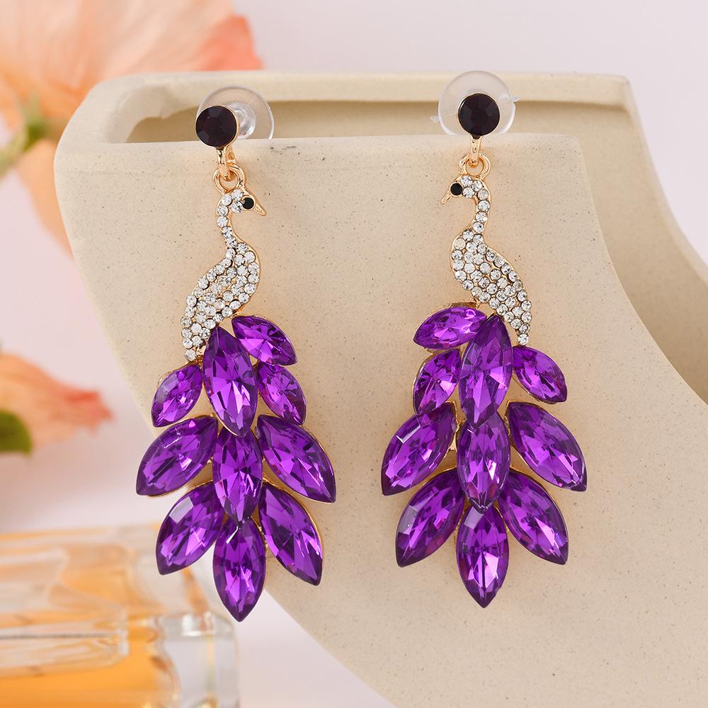 Retro Tassel Peacock Wing Earrings with Inlaid Acrylic - European American Ethnic Style