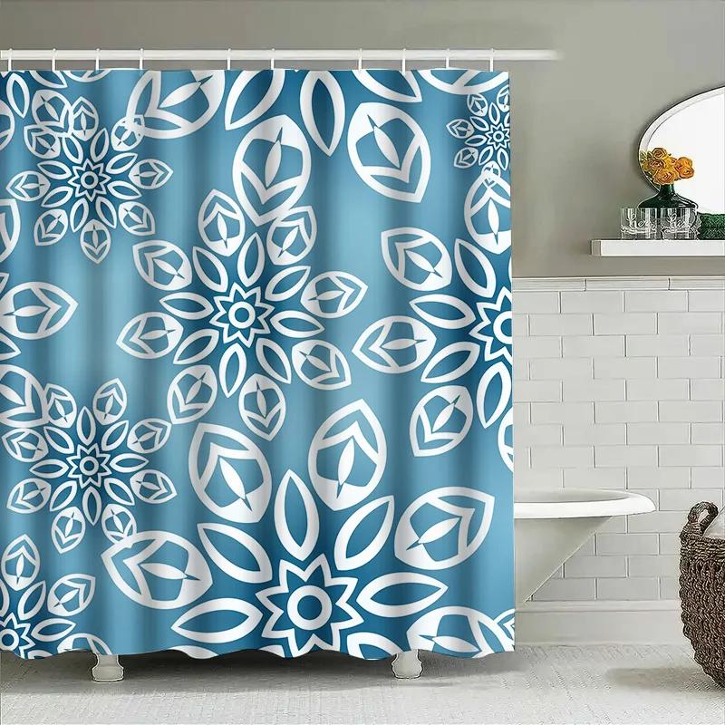 Delightful Snowflake Shower Curtain Blue White Pattern Bathroom Decor for Modern Bathrooms Easy Install