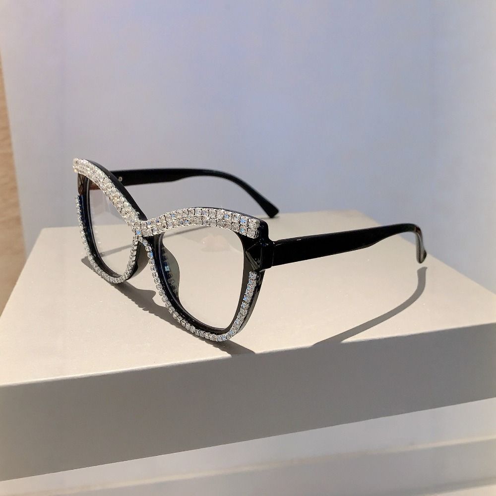INS Rhinestone Glasses Luxury Large Frame Eyewear Comfortable To Wear Women Spectacles Selfie