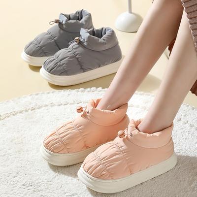 Cotton Slippers Women's Down Cloth Household Home Indoor Thick Bottom Non-slip Couple Men's Waterproof Cotton Shoes To Keep Warm At Home