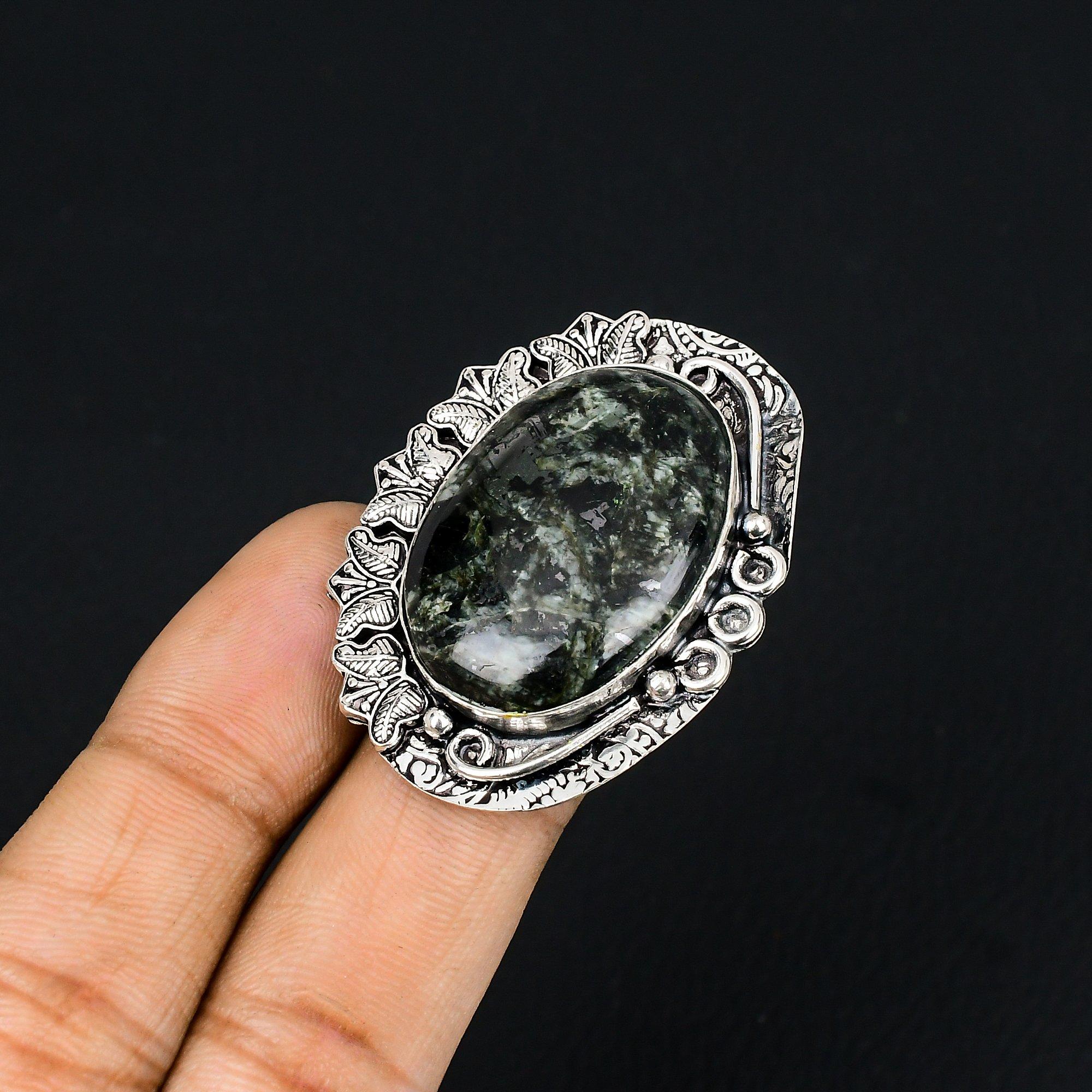Sisters Day Sale 925 Silver Oval Seraphinite Stone Unique Promise Ring US 6.5 6.5