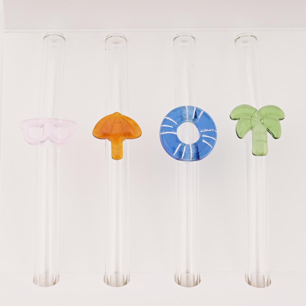4pcs Summer Vacation Glass Straw Milk Tea Juice Cocktail Straw with Brush High Borosilicate Glass Straw Set Bar Accessories