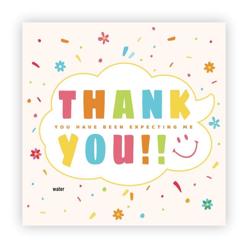 Cartoon Thank You Card Square - Handwritten Festival Greeting Card Gift Packaging Decoration