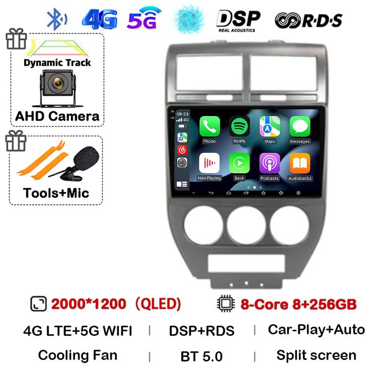 Android 14 Auto 4G+WIFI For Dodge Caliber Jeep Compass 1 MK Patriot 2006 - 2010 Car Radio Multimedia Video Player GPS 360 Camera