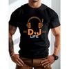 European Size Plus Size Round Neck Headset DJ LIFE Pattern Print Short Sleeve Men's T-shirt, Summer Casual Loose Sports,Breathable Comfy Men's T-shirt