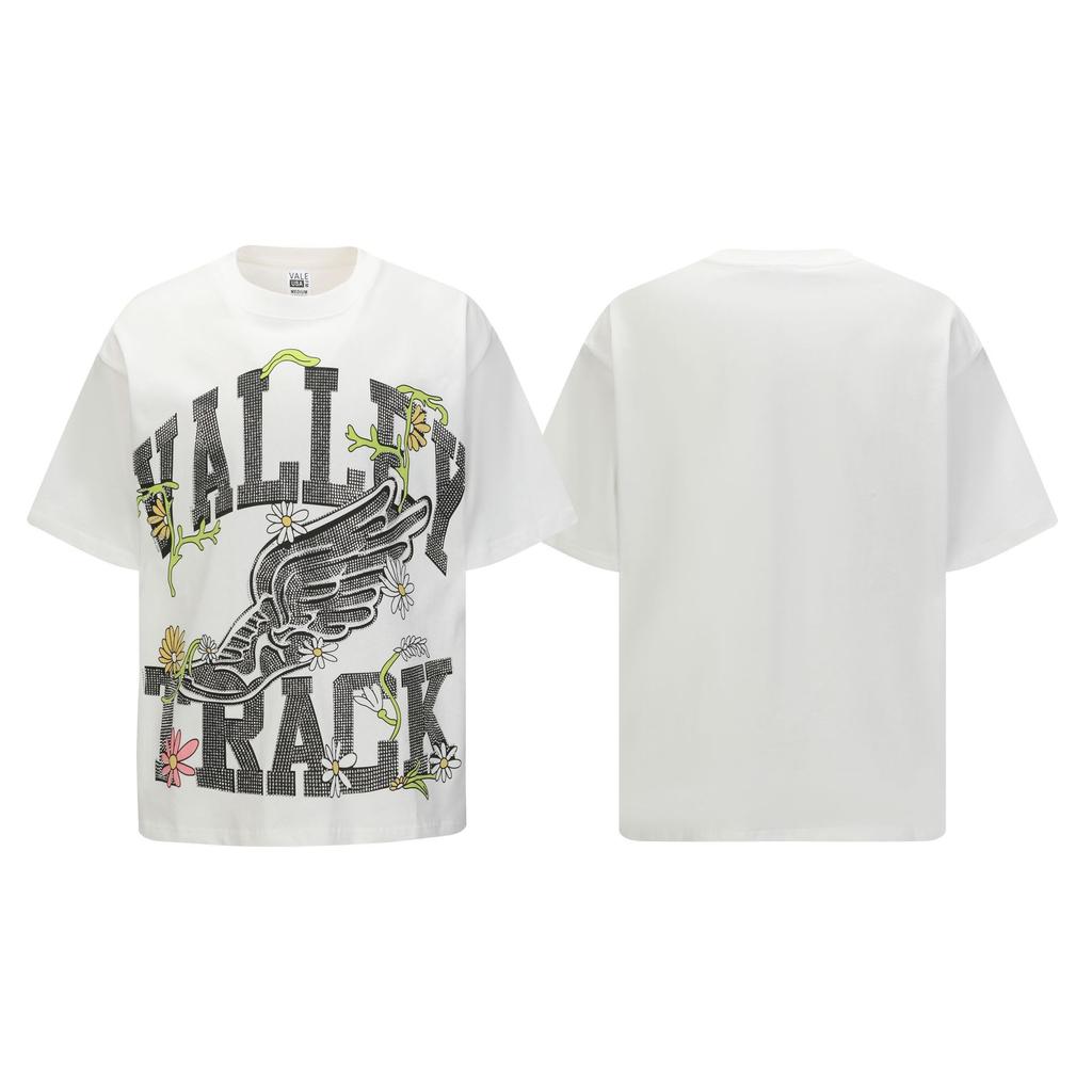 2025 Amerikanische trendige Marke Vall gewaschen alt bedrucktes kurzärmeliges Hip-Hop lockeres Streetwear-T-Shirt für Männer und Frauen