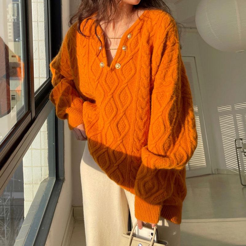 Herbst und Winter Damen Pullover Twist Temperament sanfter fauler Wind Pullover gestrickt Top lose Oberbekleidung Flut
