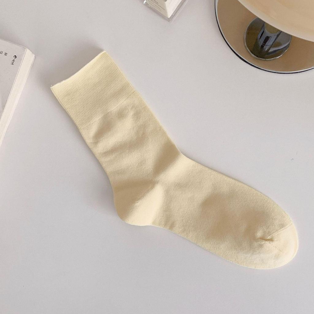 Women's Early Autumn Mid-Calf Seamless Slouch Socks - Japanese Combed Cotton, Solid Color, Postpartum-friendly