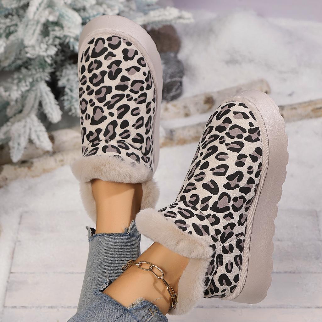 Mode Damen Dicke Schneestiefel Winter 2025 Neu Runde Spitze Wildleder Leopard Ärmel Rutschfest Verschleißfest Kurze Stiefel
