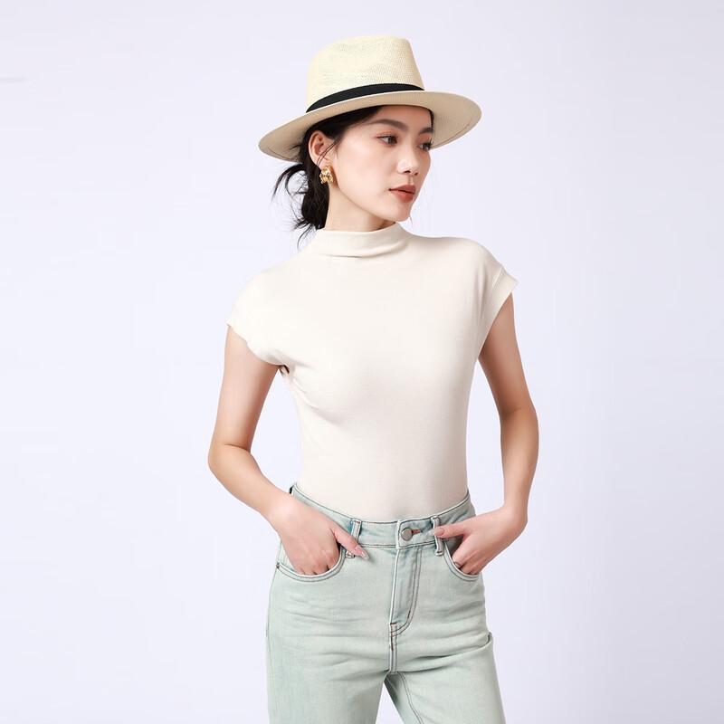 RAIN.CUN Women s Semi-High Collar Short Sleeve T-Shirt S