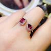 S925 Silver Adjustable Women's Ring with Micro-Paved Garnet Rectangular Teardrop