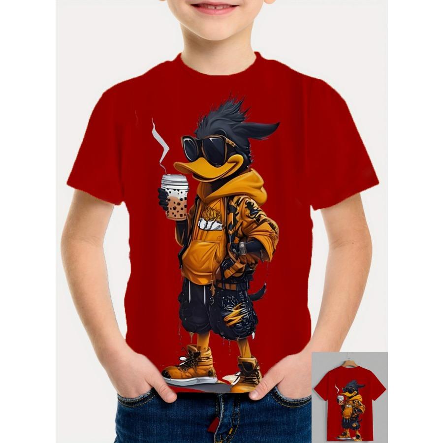 

Детская стильная футболка с 3D цифровой печатью и мультяшным узором утки, с коротким рукавом и круглым вырезом, повседневная футболка с животным принтом для мальчиков 110