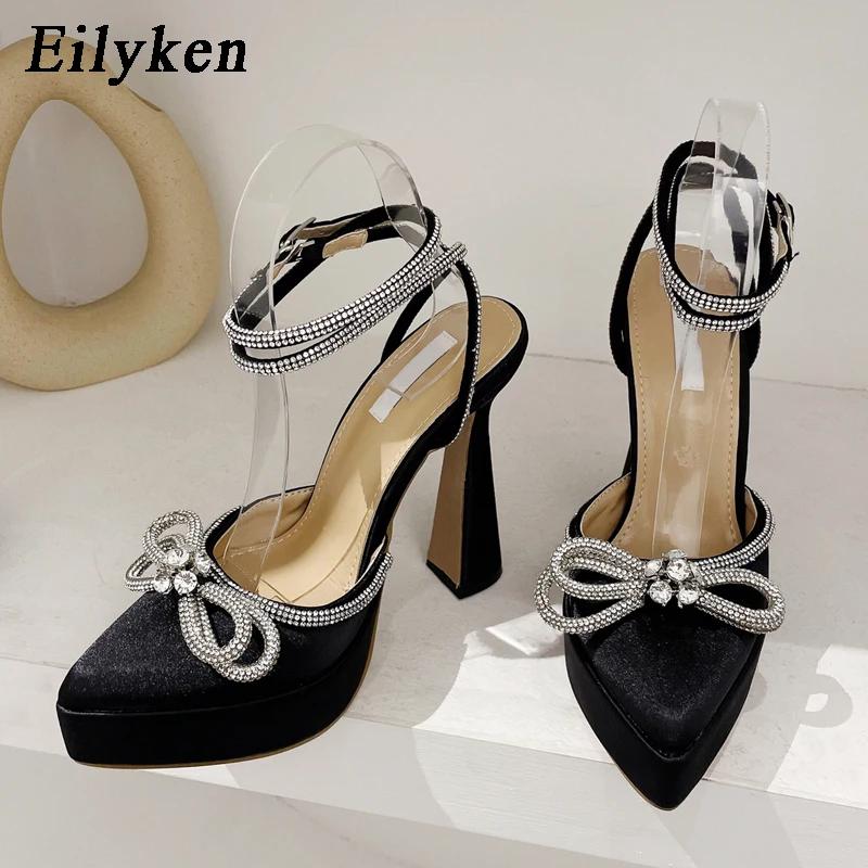 Fashion Eilyken Fashion Bowknot Party Pumps Pointed Toe Sexy Platform Women Shoes Crystal Buckle Strap High Heels Prom Sandal