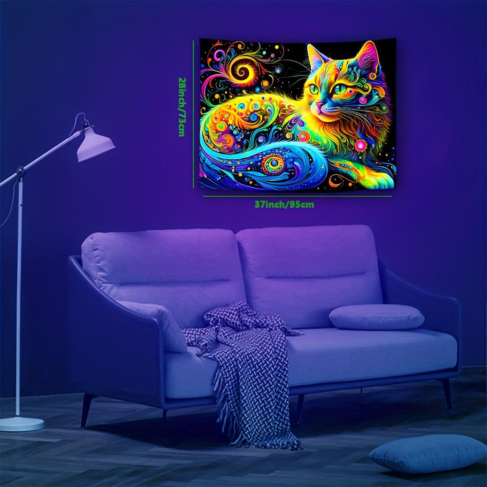 Psychedelic Cat Fluorescent Tapestry Outer Space UV BlackLight Tapestry, Wall Hanging For Living Room Bedroom Office Home Decor