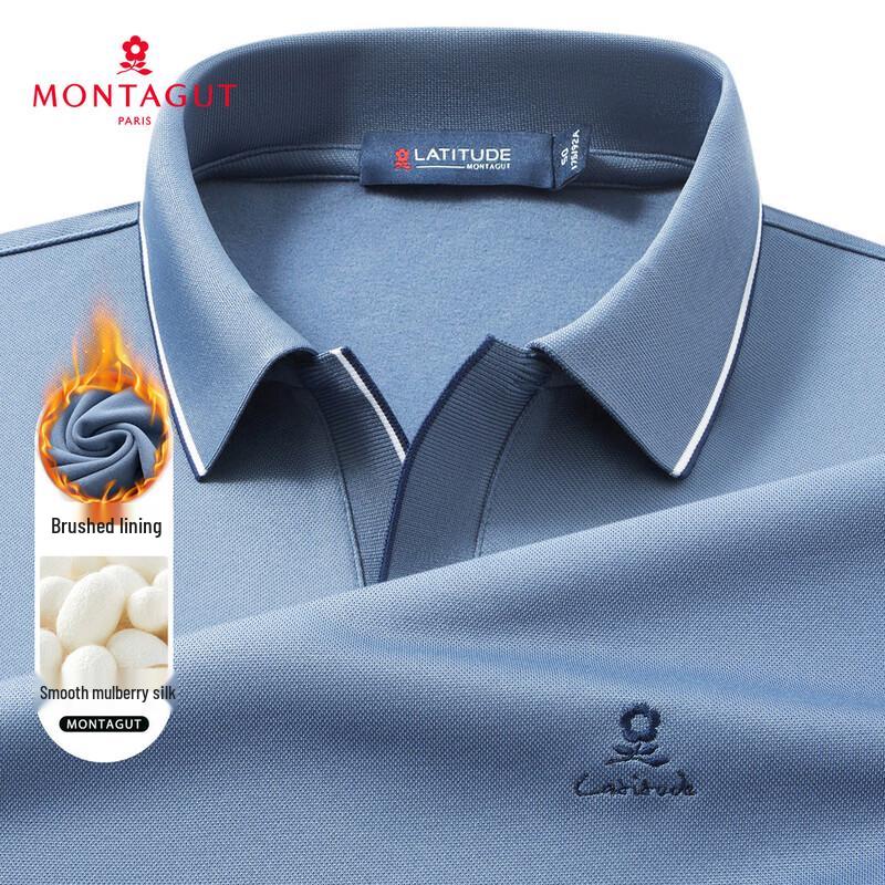 MONTAGUT Men s Silk Blend Embroidered Long Sleeve Polo Shirt 50