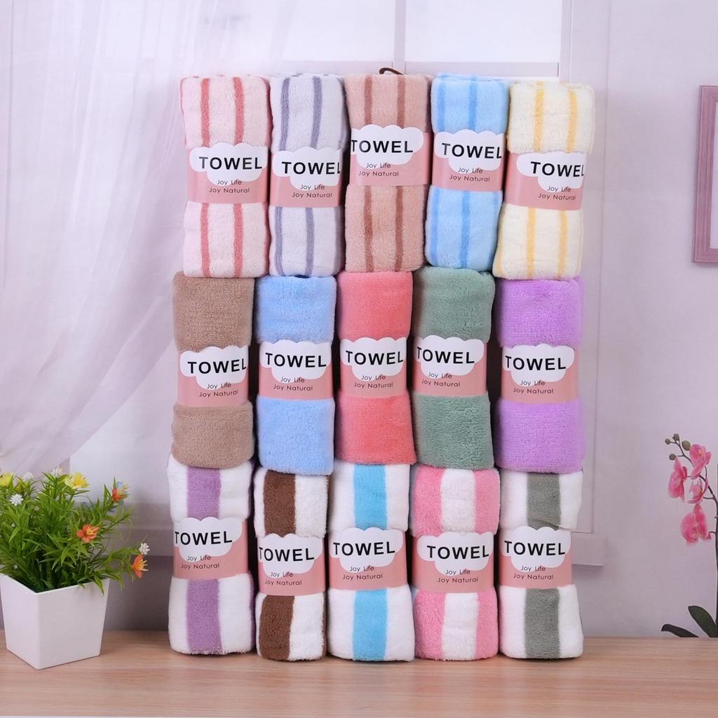 Coral Fleece Striped Children's Soft Absorbent Towel for Face and Hair Drying
