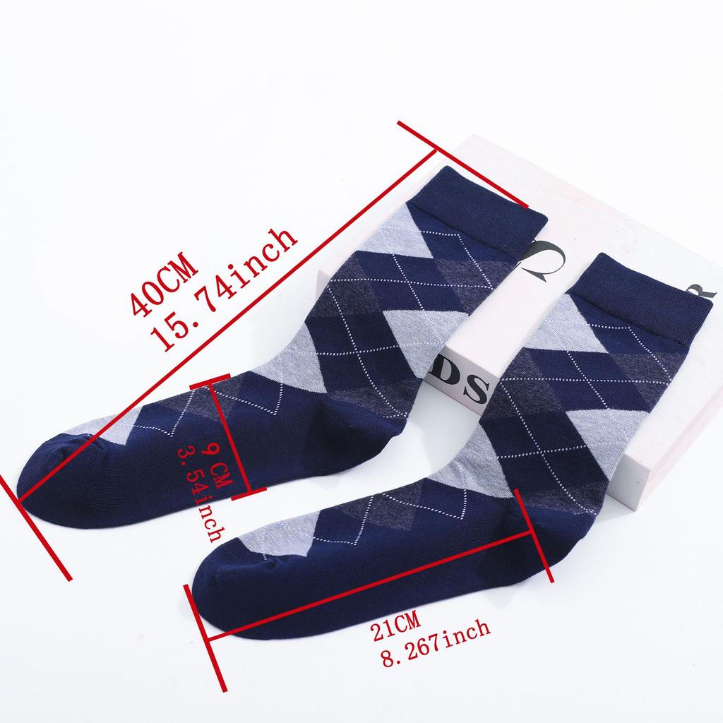 5 Pairs Men Women Argyle Patterned Long Socks Cotton Business Classic Soft Breathable Mid Calf Hosiery Autumn Winter Warm Socks