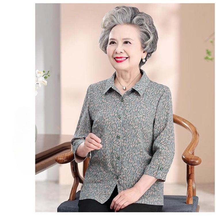Grandma Spring Shirt Three-quarter Sleeves Blouse for Elderly Women Summer Casual Top