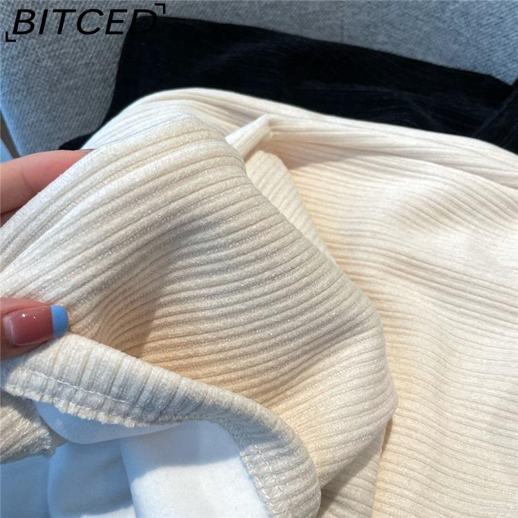 BITCED Women's Cream Beige Chenille Wide-Leg Trousers Women's Autumn/Winter Fleece-Lined Corduroy Trousers Straight-Leg Casual Trousers